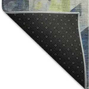 Photo of Navy Blue Green And Gray Geometric Washable Area Rug With UV Protection