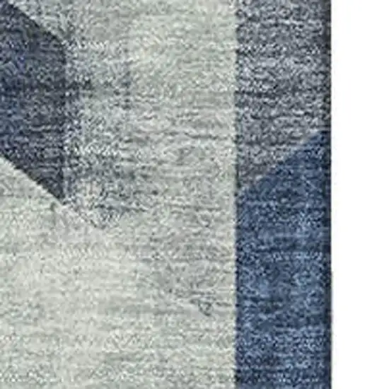 Navy Blue Green And Gray Geometric Washable Area Rug With UV Protection Photo 2