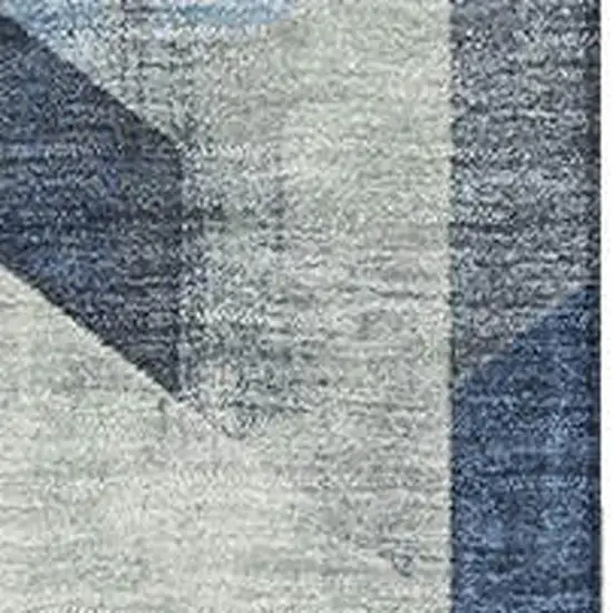 Navy Blue Green And Gray Geometric Washable Area Rug With UV Protection Photo 2