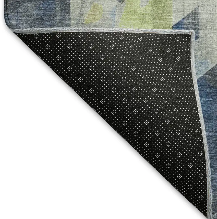 Navy Blue Green And Gray Geometric Washable Area Rug With UV Protection Photo 6
