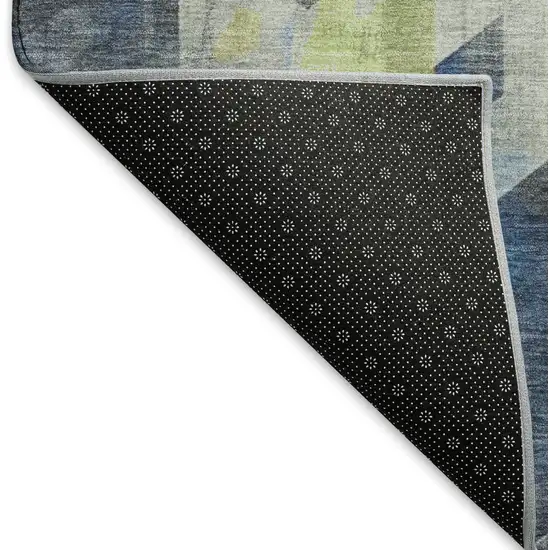 Navy Blue Green And Gray Geometric Washable Area Rug With UV Protection Photo 6