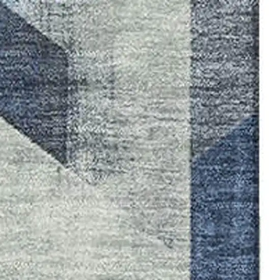 Navy Blue Green And Gray Geometric Washable Area Rug With UV Protection Photo 2