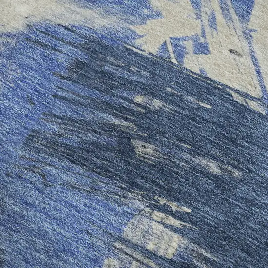 Navy Blue Green And Ivory Abstract Washable Area Rug With UV Protection Photo 2