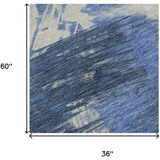 Navy Blue Green And Ivory Abstract Washable Area Rug With UV Protection Photo 9