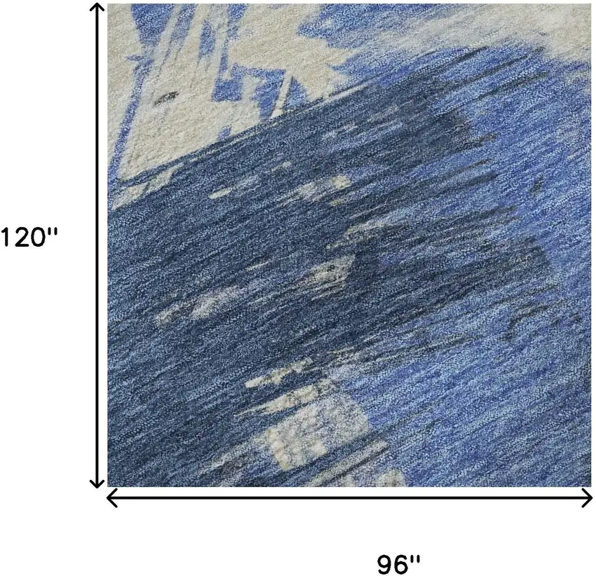 Navy Blue Green And Ivory Abstract Washable Area Rug With UV Protection Photo 9