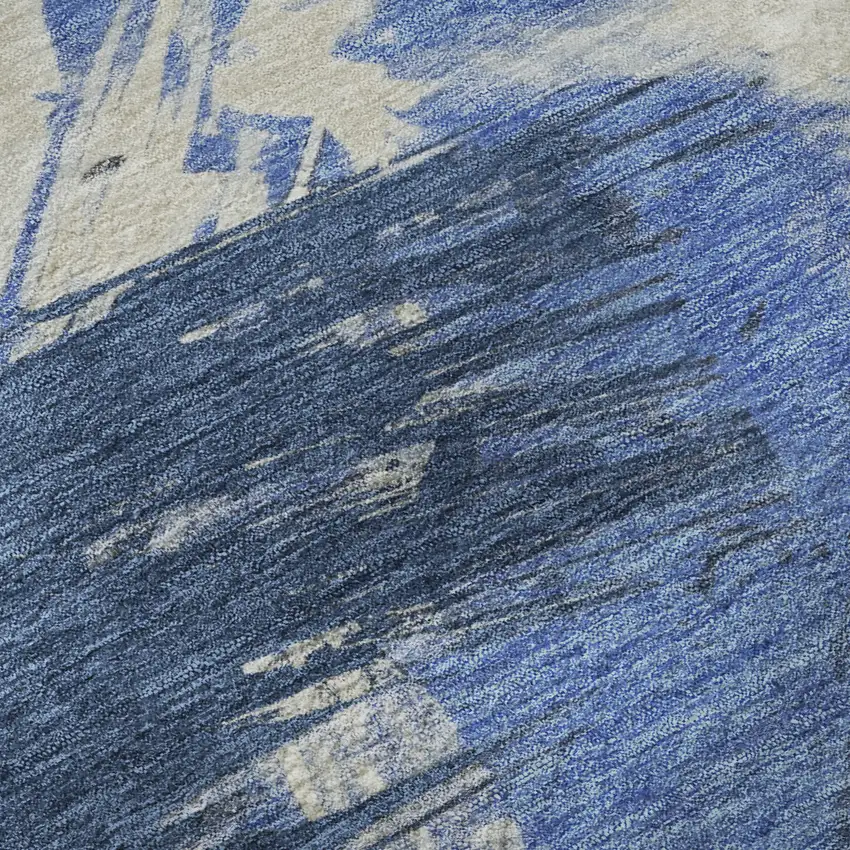 Navy Blue Green And Ivory Abstract Washable Area Rug With UV Protection Photo 1