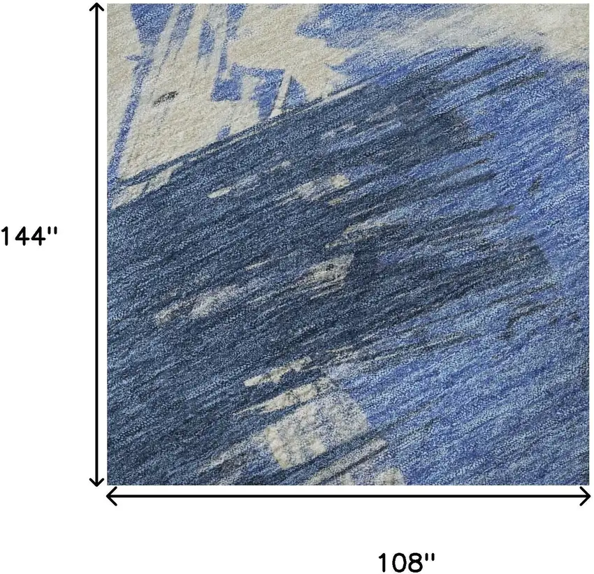 Navy Blue Green And Ivory Abstract Washable Area Rug With UV Protection Photo 8