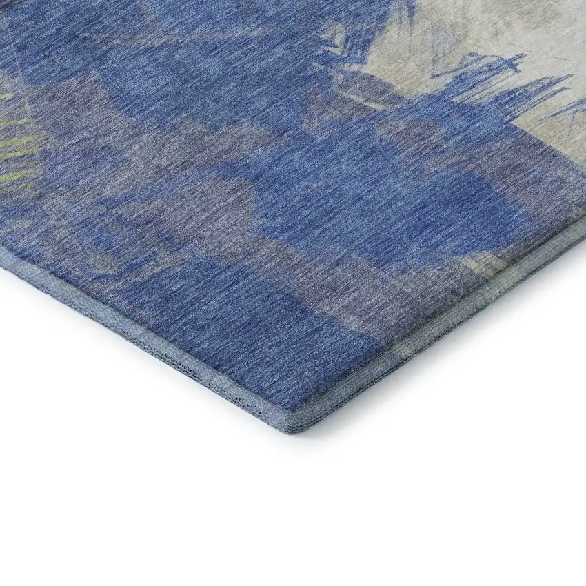 Navy Blue Green And Ivory Abstract Washable Area Rug With UV Protection Photo 6