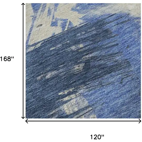 Navy Blue Green And Ivory Abstract Washable Area Rug With UV Protection Photo 9