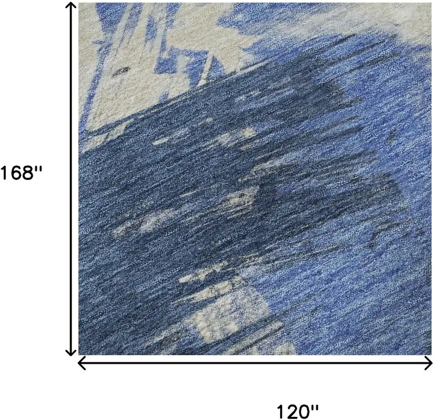 Navy Blue Green And Ivory Abstract Washable Area Rug With UV Protection Photo 9