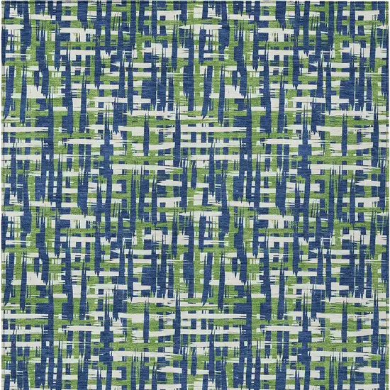 Navy Blue Green And Ivory Abstract Washable Indoor Outdoor Area Rug Photo 6