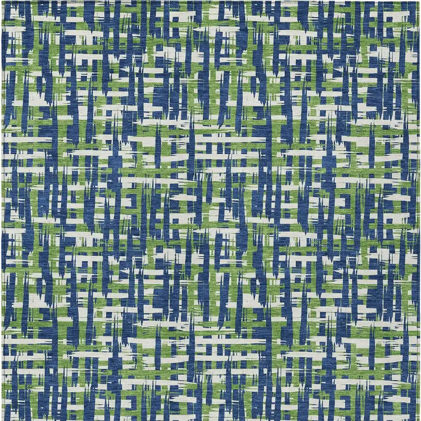 Navy Blue Green And Ivory Abstract Washable Indoor Outdoor Area Rug Photo 6