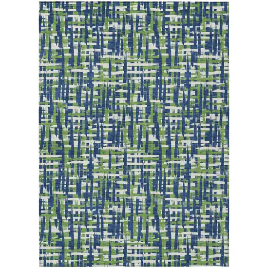 Navy Blue Green And Ivory Abstract Washable Indoor Outdoor Area Rug Photo 2