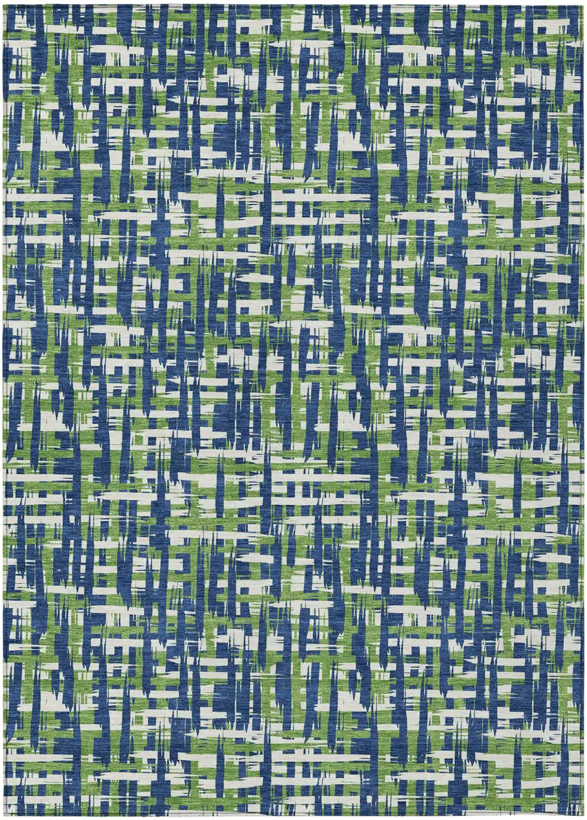 Navy Blue Green And Ivory Abstract Washable Indoor Outdoor Area Rug Photo 2