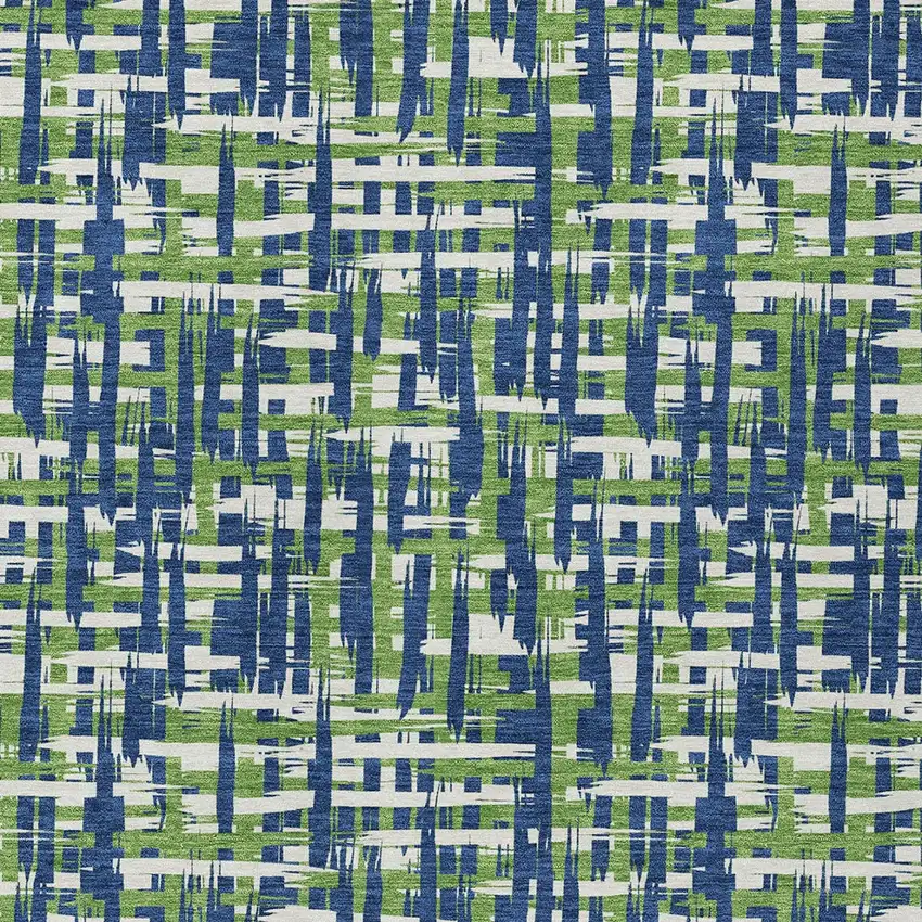 Navy Blue Green And Ivory Abstract Washable Indoor Outdoor Area Rug Photo 5