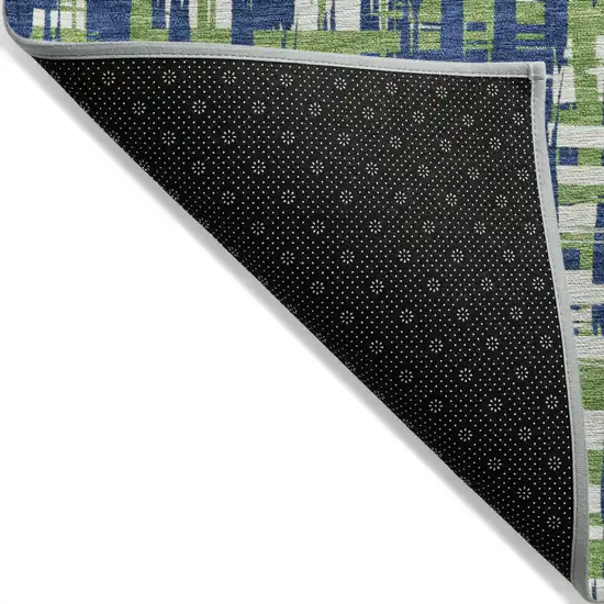 Navy Blue Green And Ivory Abstract Washable Indoor Outdoor Area Rug Photo 3