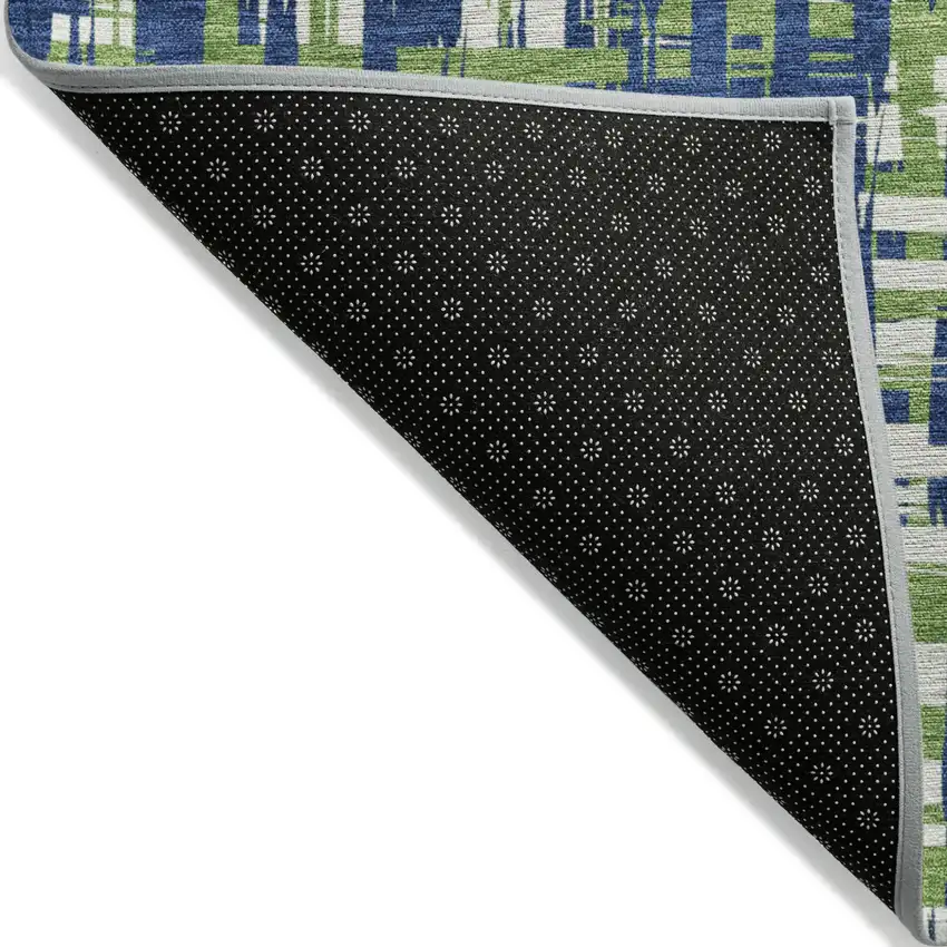 Navy Blue Green And Ivory Abstract Washable Indoor Outdoor Area Rug Photo 3
