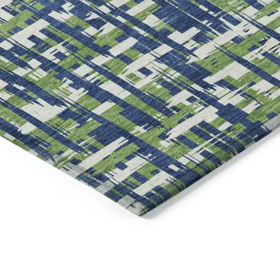 Navy Blue Green And Ivory Abstract Washable Indoor Outdoor Area Rug Photo 4