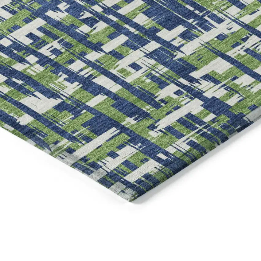 Navy Blue Green And Ivory Abstract Washable Indoor Outdoor Area Rug Photo 4