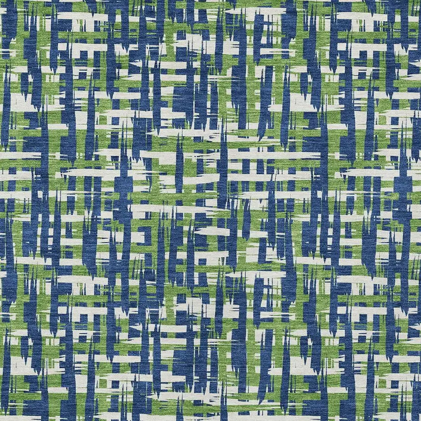 Navy Blue Green And Ivory Abstract Washable Indoor Outdoor Area Rug Photo 5