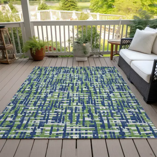 Navy Blue Green And Ivory Abstract Washable Indoor Outdoor Area Rug Photo 7