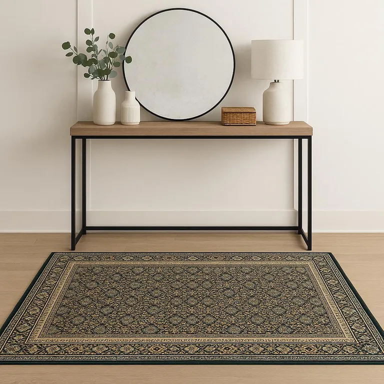 Navy Blue Green Red Ivory And Yellow Oriental Power Loom Stain Resistant Area Rug Photo 5