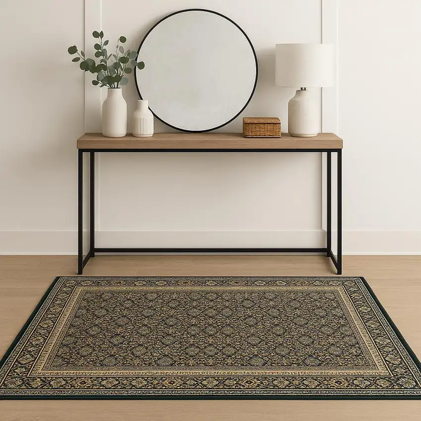 Blue and Green Oriental Power Loom Area Rug Photo 1