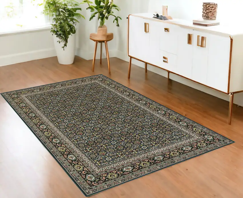 Blue and Green Oriental Power Loom Area Rug Photo 1