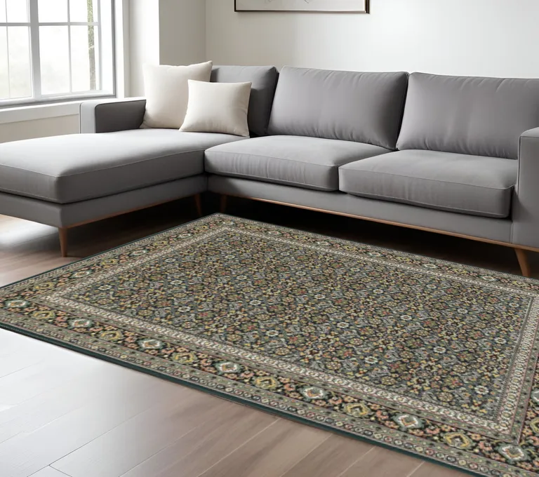 Navy Blue Green Red Ivory And Yellow Oriental Power Loom Stain Resistant Area Rug Photo 5