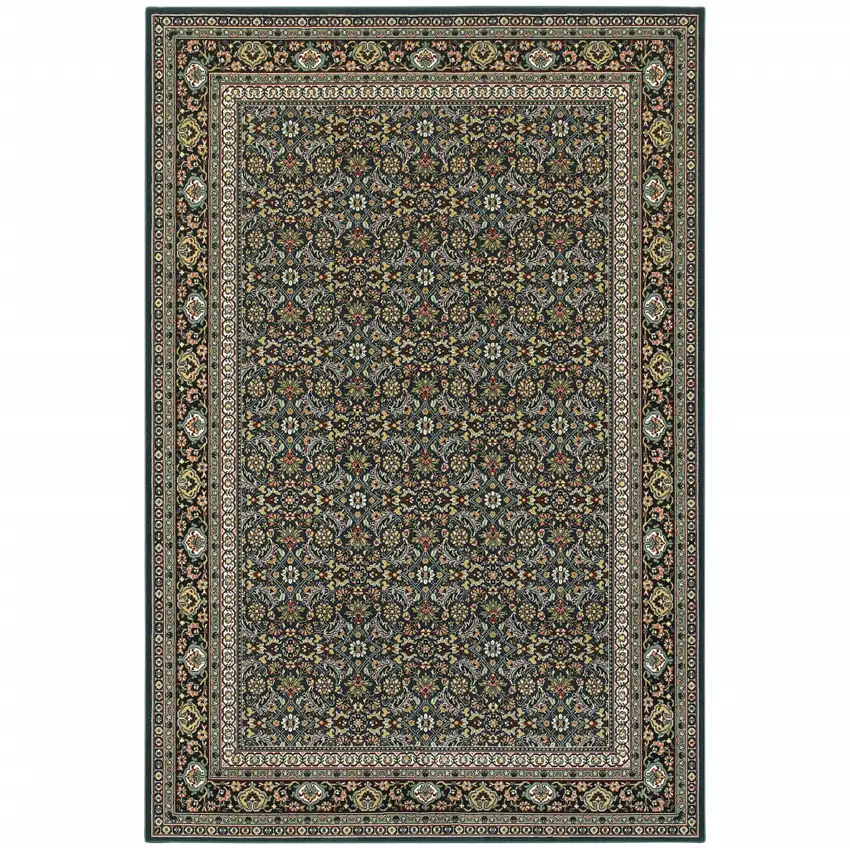 Navy Blue Green Red Ivory And Yellow Oriental Power Loom Stain Resistant Area Rug Photo 1