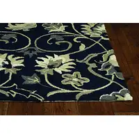 Photo of Navy Blue Hand Hooked UV Treated Floral Vines Indoor Outdoor Accent Rug
