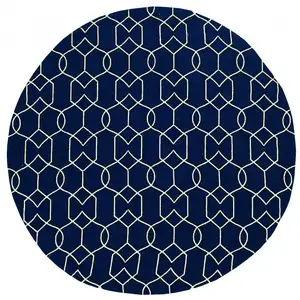 Photo of Navy Blue Hand Hooked UV Treated Geometric Round Indoor Outdoor Area Rug