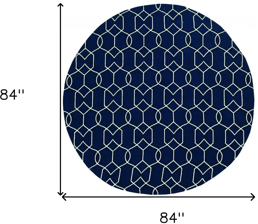 Navy Blue Round Moroccan Indoor Outdoor Area Rug Photo 3