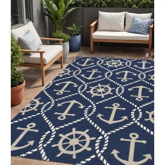 Navy Blue Abstract Handmade Indoor Outdoor Area Rug Photo 1