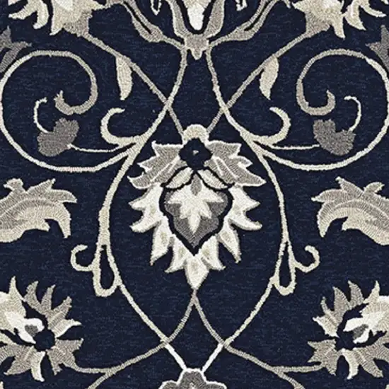 3'X5' Navy Blue Hand Hooked Uv Treated Traditional Floral Design Indoor Outdoor Rug Photo 4