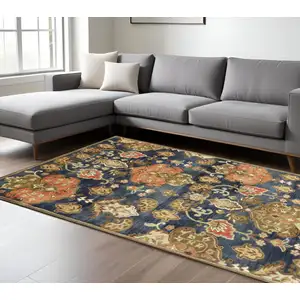 Photo of Navy Blue Hand Tufted Traditional Floral Indoor Area Rug
