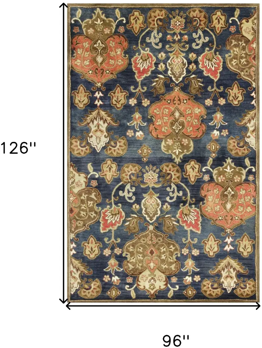 Navy Blue Hand Tufted Traditional Floral Indoor Area Rug Photo 3