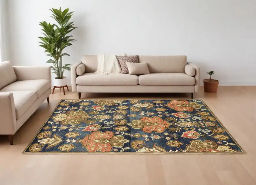 Navy Blue Hand Tufted Traditional Floral Indoor Area Rug Photo 1