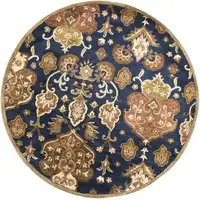 Photo of Navy Blue Hand Tufted Wool Traditional Floral Indoor Area Rug