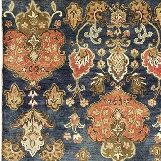 Navy Blue Orange And Brown New Zealand Lambs Wool Medallion Hand Tufted Area Rug Photo 5