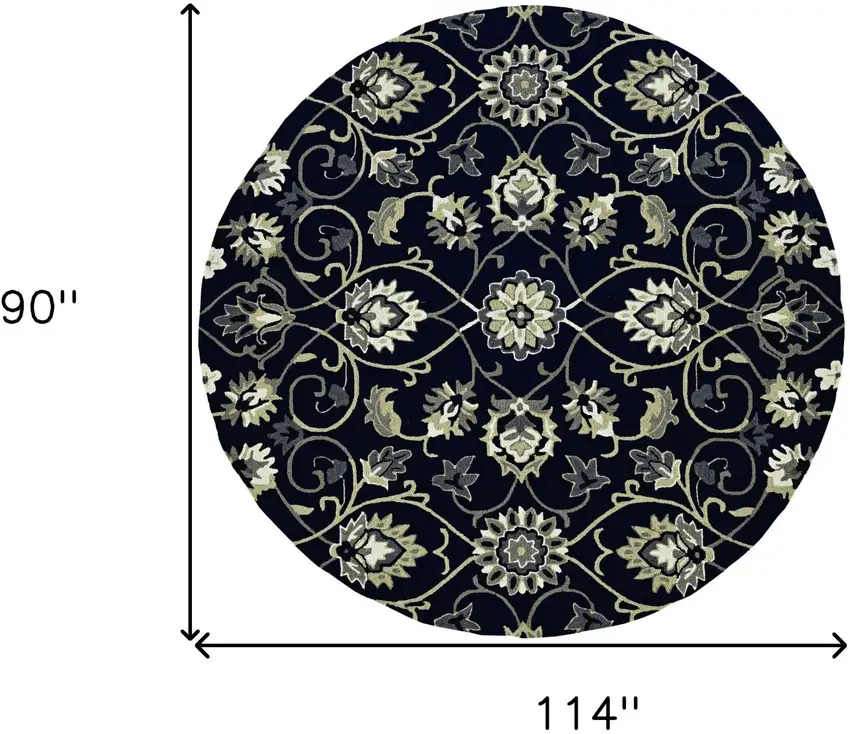 Navy Blue Hand Woven UV Treated Traditional Floral Vines Indoor Outdoor Area Rug Photo 5