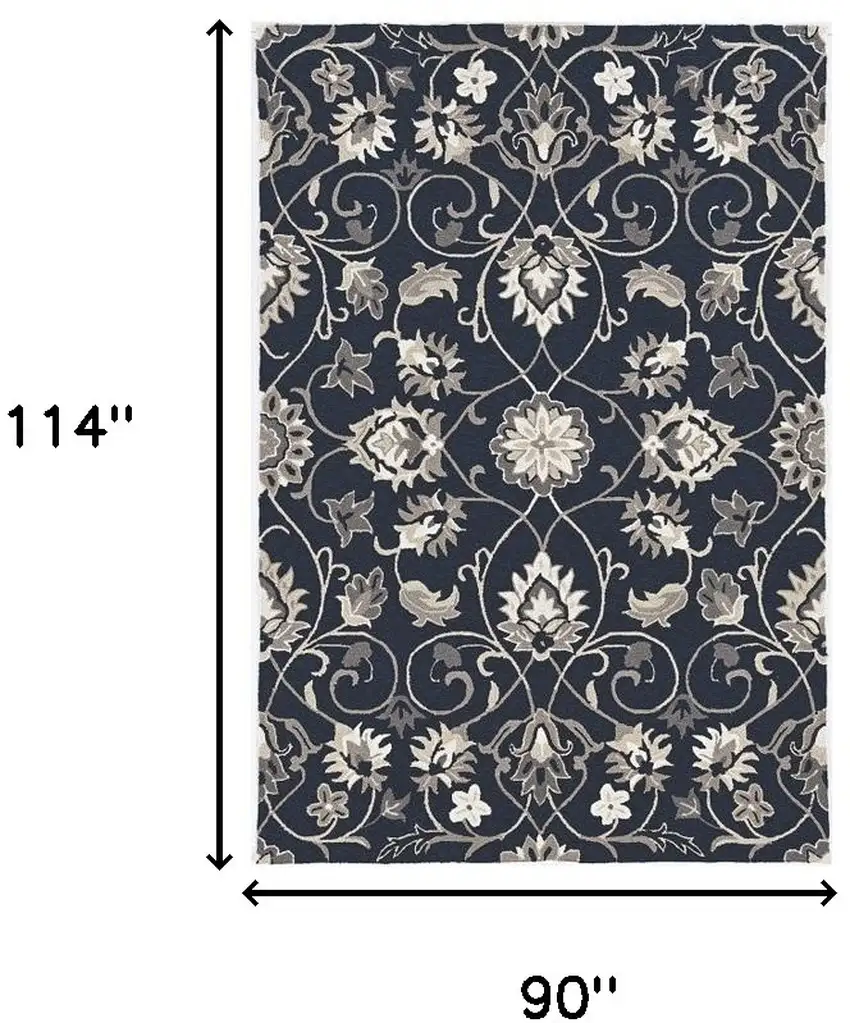 Navy Blue Hand Woven Uv Treated Traditional Floral Vines Indoor Outdoor Area Rug Photo 3