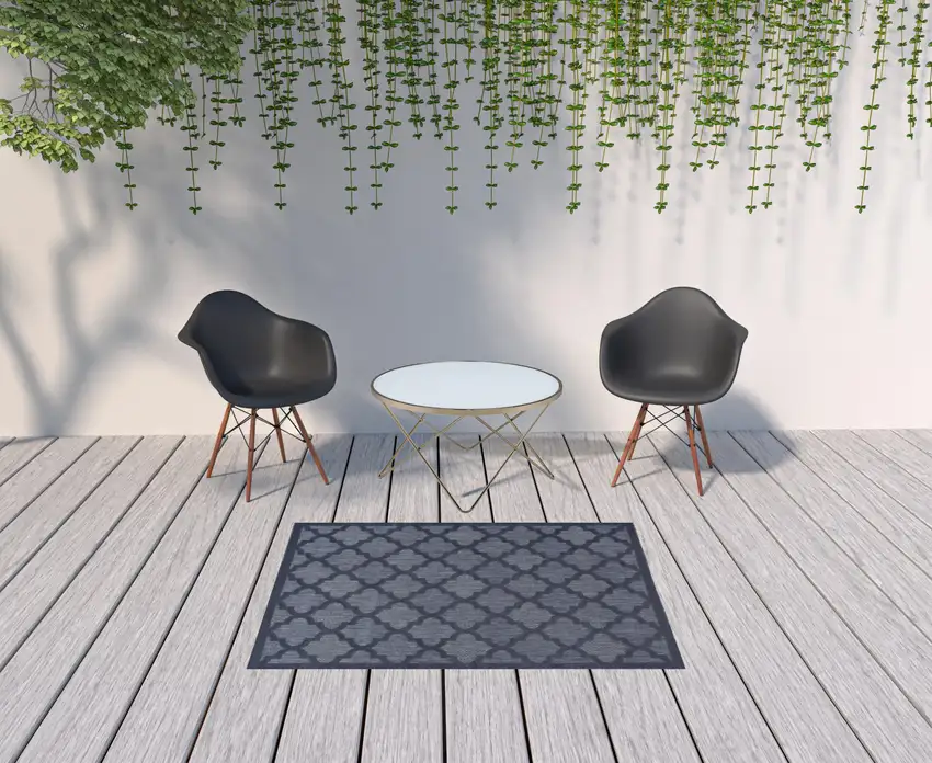 Navy Blue Ikat Indoor Outdoor Area Rug Photo 2
