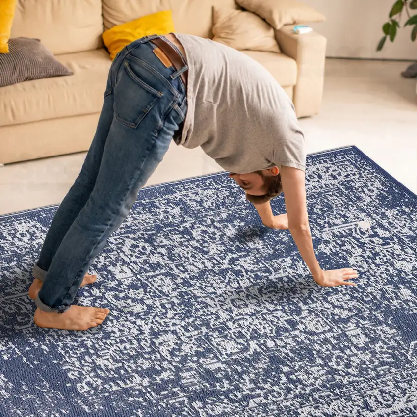 Navy Blue Indoor Outdoor Area Rug Photo 6