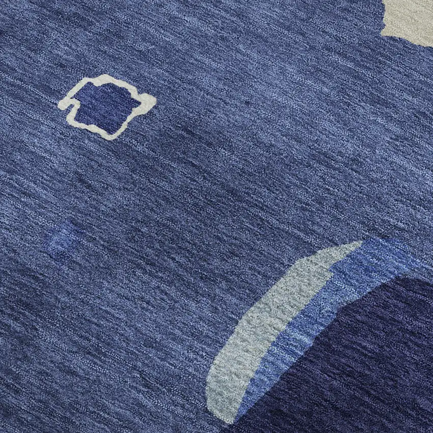 Navy Blue Ivory And Beige Abstract Washable Area Rug With UV Protection Photo 3