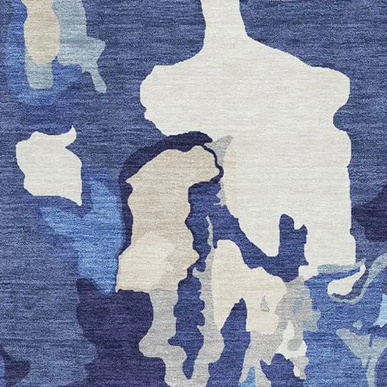 Navy Blue Ivory And Beige Abstract Washable Area Rug With UV Protection Photo 3