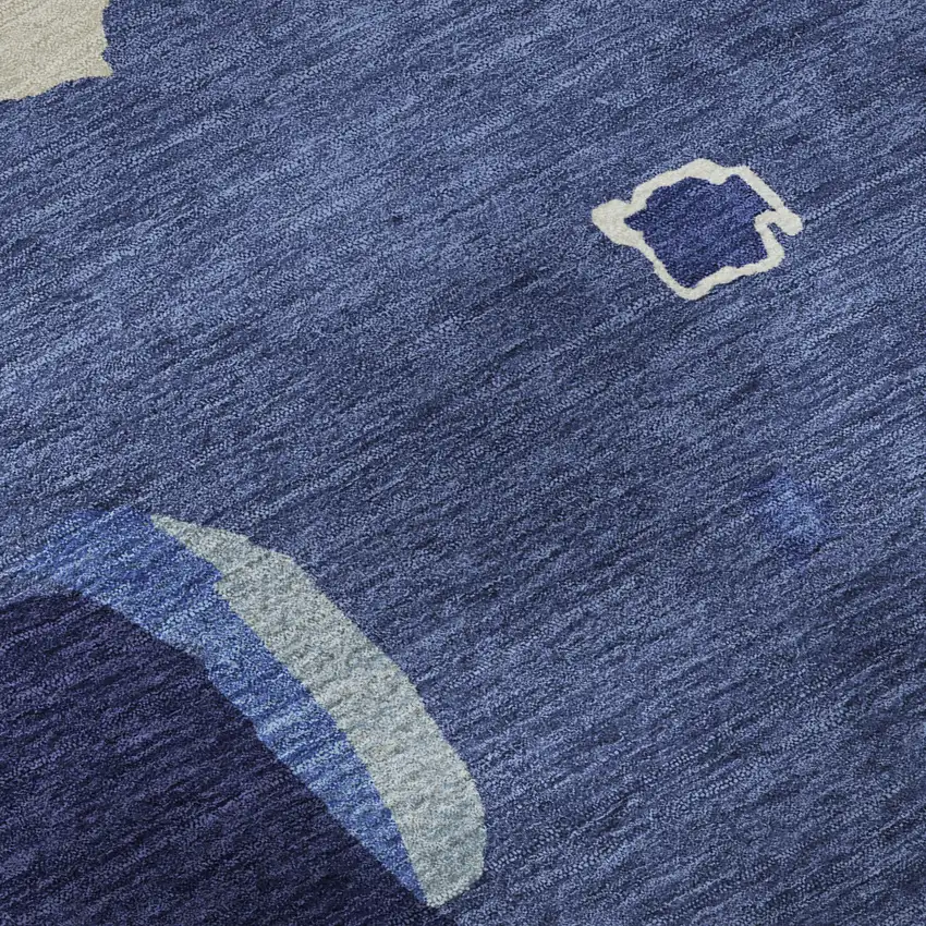 Navy Blue Ivory And Beige Abstract Washable Area Rug With UV Protection Photo 1