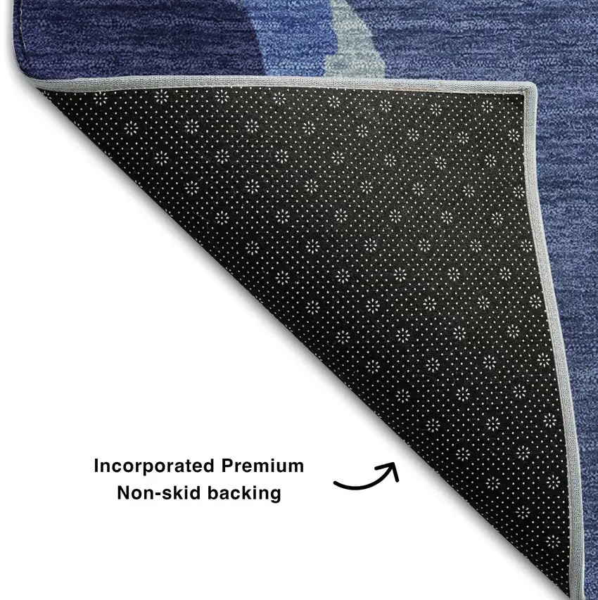 Navy Blue Ivory And Beige Abstract Washable Area Rug With UV Protection Photo 7