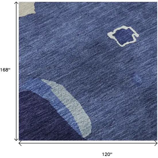 Navy Blue Ivory And Beige Abstract Washable Area Rug With UV Protection Photo 9