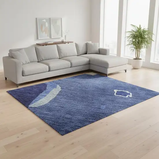 Navy Blue Ivory And Beige Abstract Washable Area Rug With UV Protection Photo 2